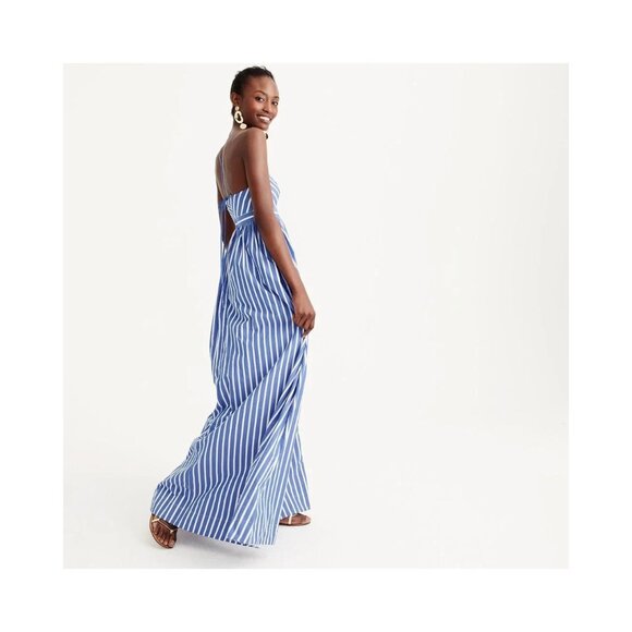 NWT J.Crew Long Drapey Spaghetti-strap Maxi in White Blue Stripe Dress 0 - Picture 3 of 11